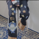Boyish shark embroidered checkered pants