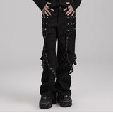 Gothic Punk Pants with Red Strap Rivet Detailing