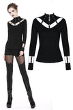 Punk long T-shirt with eyelet hollow-out collar design