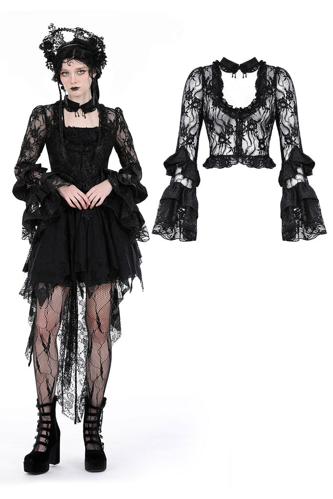 Gothic sexy lace petal sleeve tops