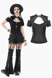 Dark Metal Knit Top with Coffin Eyelet Frame and Skull Cross Straps