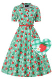 Penelope II Green Strawberry Gingham Midi Shirt Dress