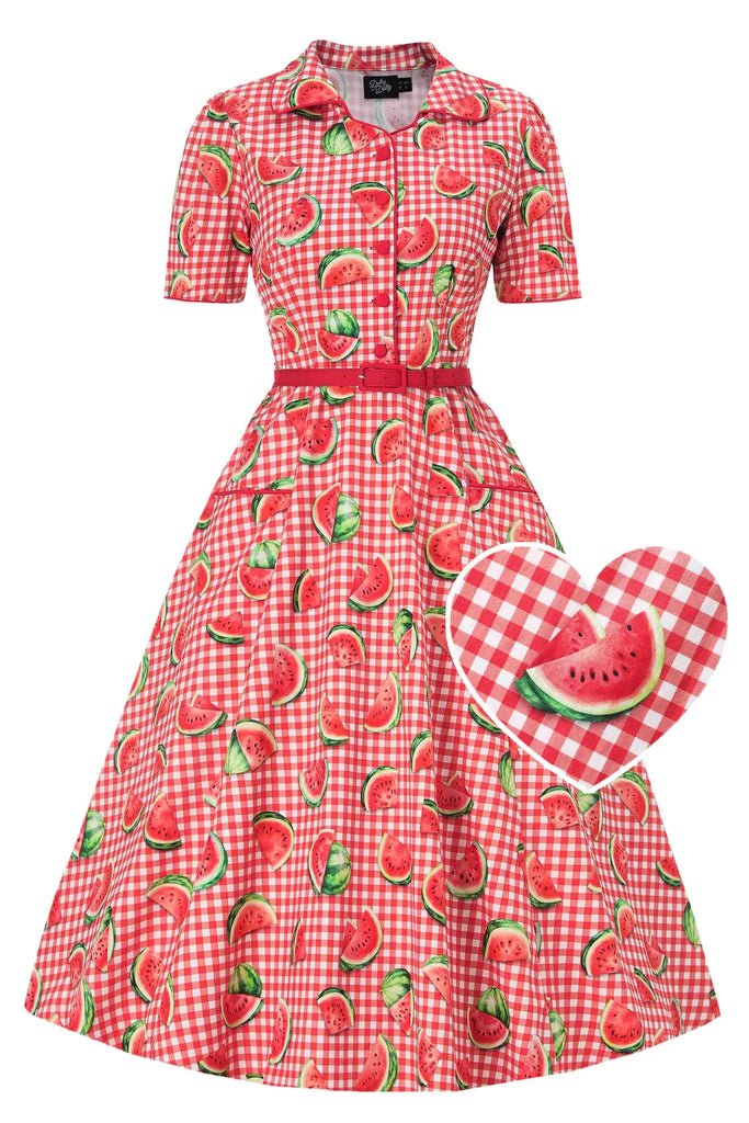 Penelope II Watermelon Gingham Midi Shirt Dress