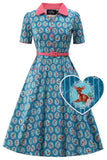 Penelope II Turquoise Rockabilly Bambi Print Shirt Dress