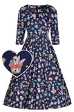 Billie Long Sleeved in Navy Blue with Wonderland Print Dress