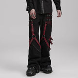 Gothic Punk Pants with Red Strap Rivet Detailing