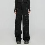 Gothic Punk Pants Cross Patch Straight black Aesthetic Design