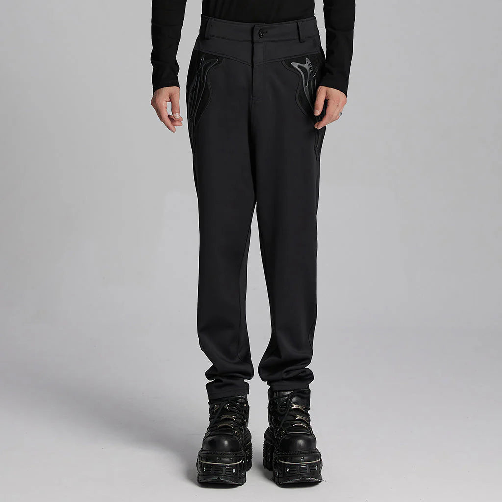 Punk Pants Gothic Style Black Trousers with Unique Embroidery
