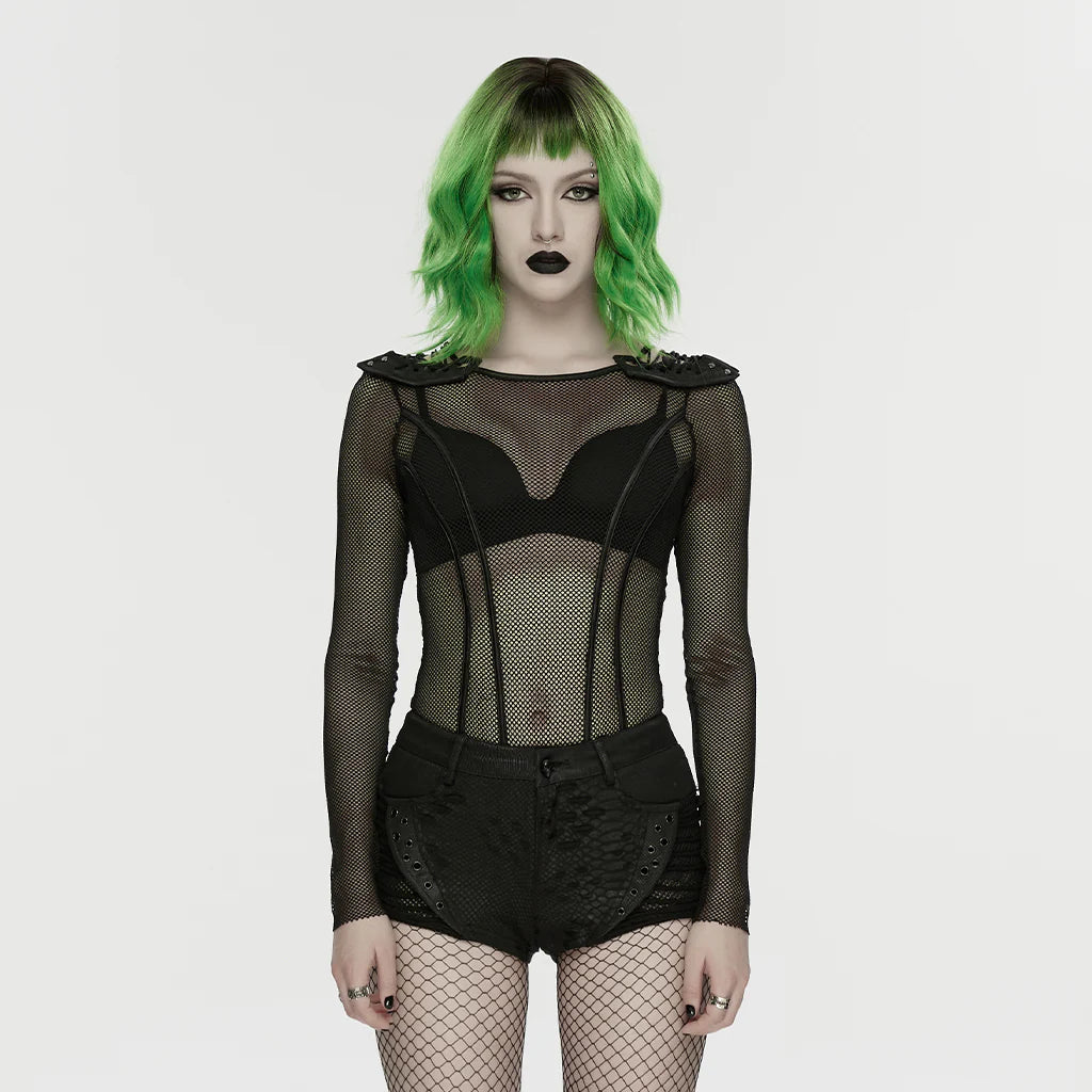 Gothic Mesh Punk Pants High Waist Fishnet Style Shorts