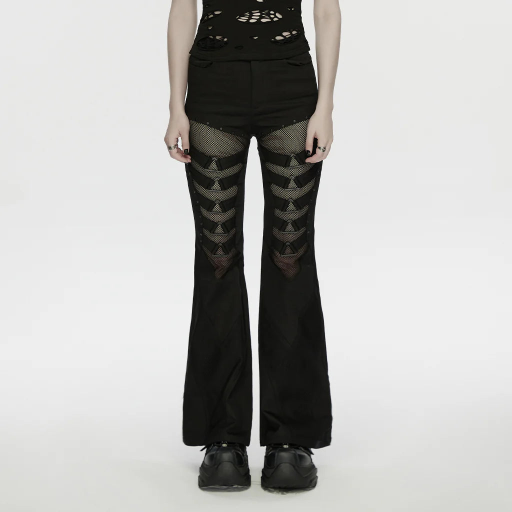 Extreme Mesh Gothic Flare Punk Pants for Edgy Style