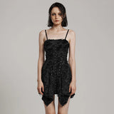 black Ruched Asymmetrical Punk Dress with Eyelet Details