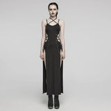 Gothic Strappy Lace-Up Punk Dress with Side Slits