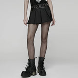 Edgy Pleated Punk Skirt with Bold Belt Design