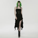 Gothic Strappy Lace-Up Punk Dress with Side Slits
