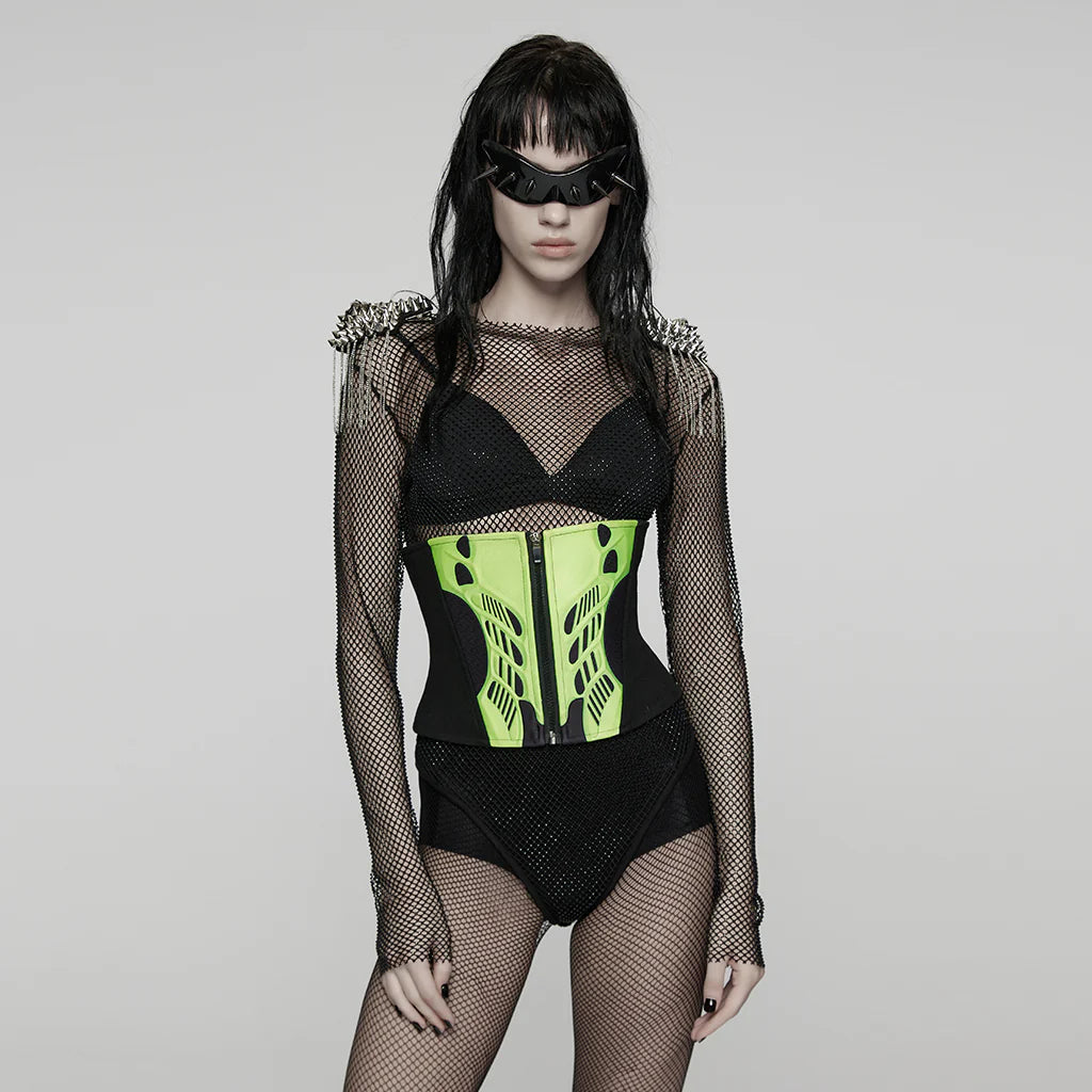 Neon Green Cyber Punk Corset with Lace-Up Back