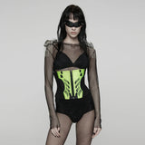 Neon Green Cyber Punk Corset with Lace-Up Back