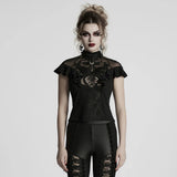 Gothic Shirts Lace Mesh Ruffled High Neck Top