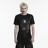 Punk Asymmetric Buckle-up Straps Printed Shirt