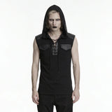 Punk Lace-up Patchwork Hooded Tank Top Black