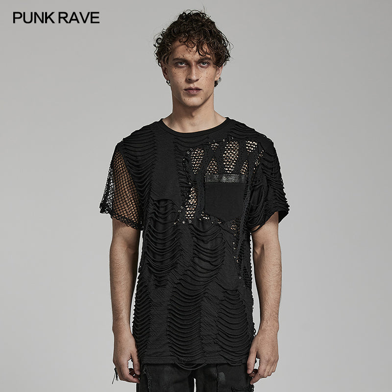 Punk ripped mest T-shirt