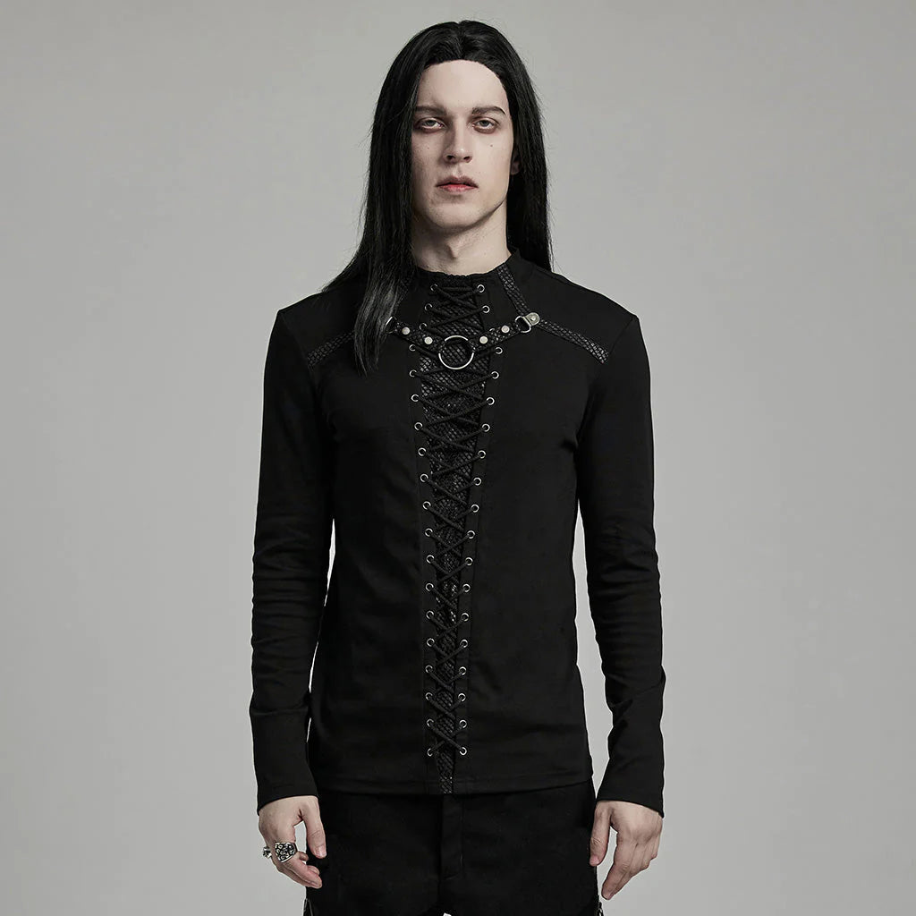 Gothic Lace-Up Long Sleeve Punk T-Shirts for Men