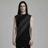 Edgy Asymmetrical Striped Punk T-Shirt Sleeveless Zipper Top
