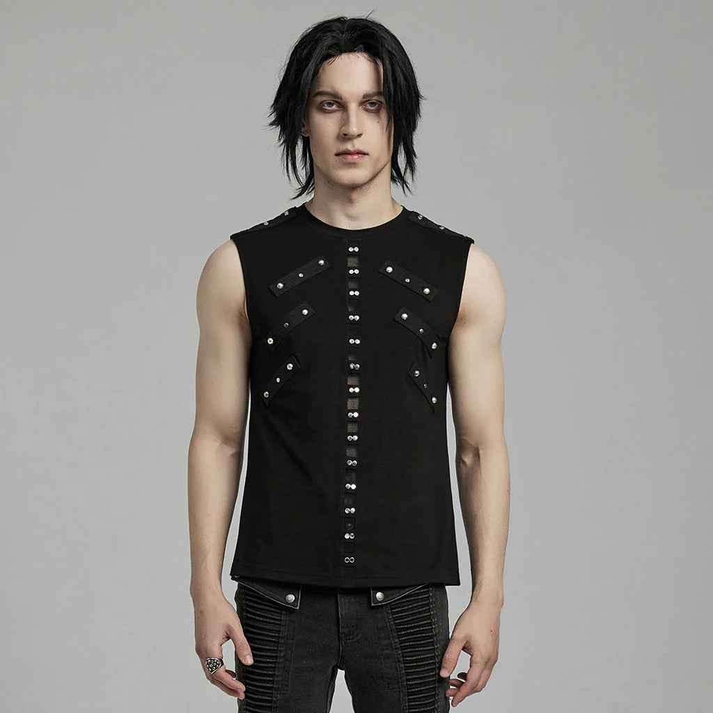 Mens black Studded Gothic Punk Tank Top