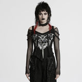 Gothic Mesh Sleeve Punk T-Shirts with Skull Design