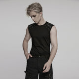 Mens Studded Shoulder Punk Vests Black Sleeveless Top