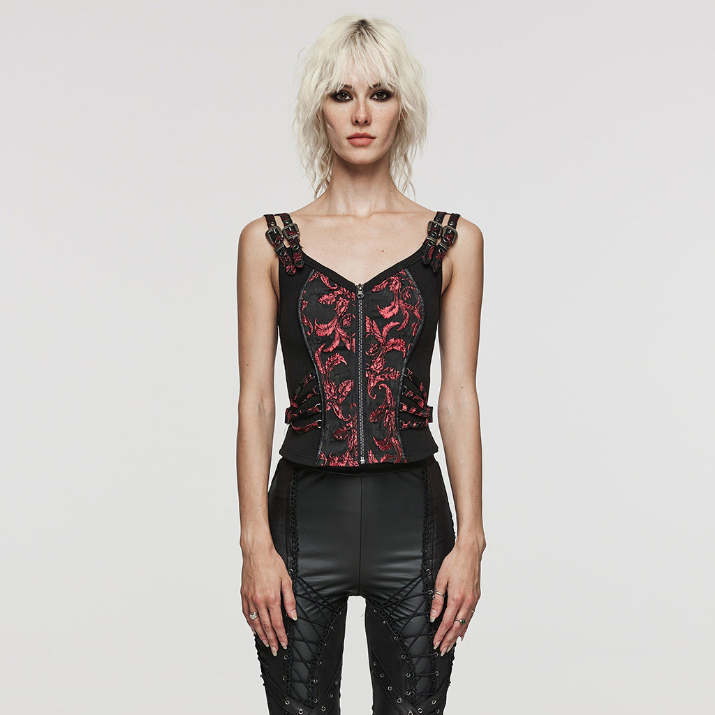 Steampunk Jacquard Waistcoat- Black/RD