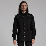 Gothic Rivet-Adorned Button-Up Black Punk Shirt