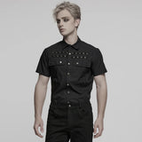 Edgy Black Short Sleeve Grommet Punk Shirts