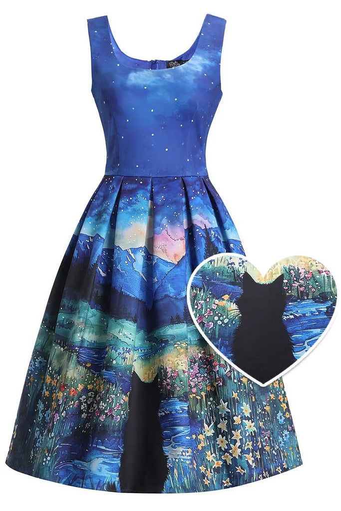 Amanda Cat Starry Night Flared Dress