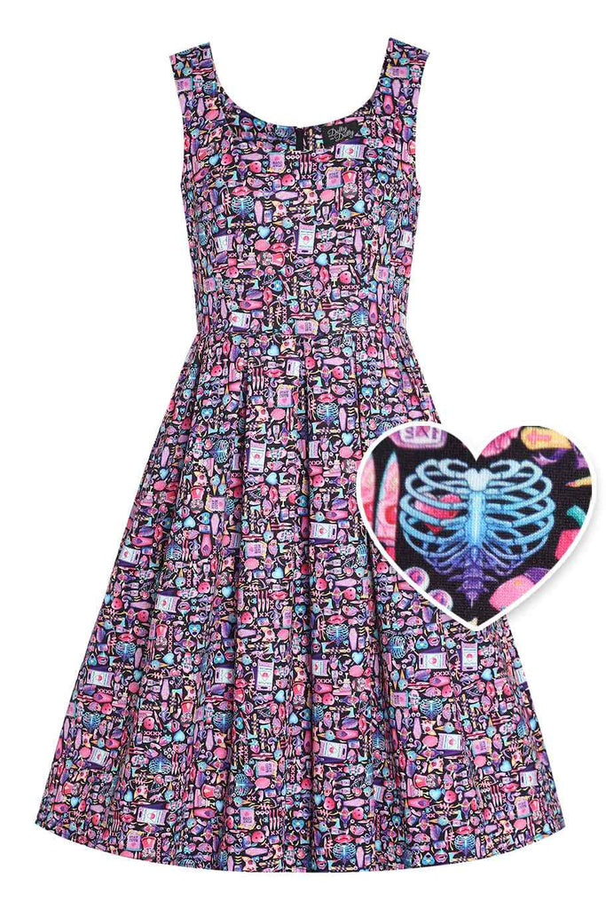 90s swing dress Haiem 90s Audio Tape Pattern Women's Short-Sleeve Scoop Neck Swing Dress