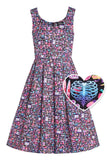 Amanda Multicolor 90s Goth Print Scoop Neck Swing Dress