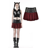 Punk PU red plaid mini skirt