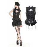 Gothic black lace trim tie-up sexy top