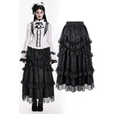 Gothic Romantic Full Lace Tiered Maxi Skirt with Ruffles