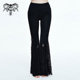 Gothic women cross decoration knit lace bell bottoms pants
