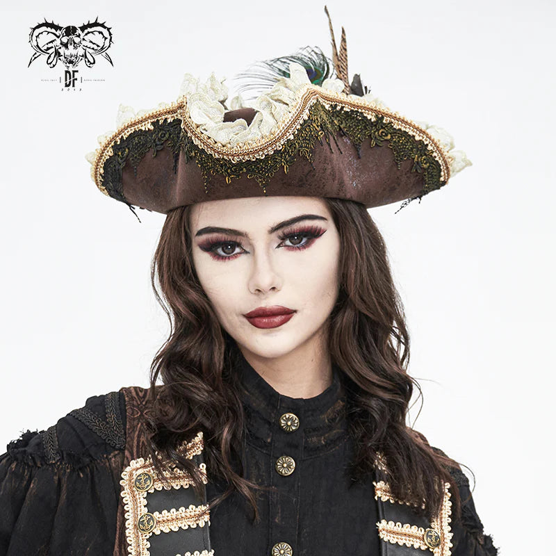 Lace peacock feather triangle pirate hat