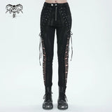 punk ripped mesh lace up trousers