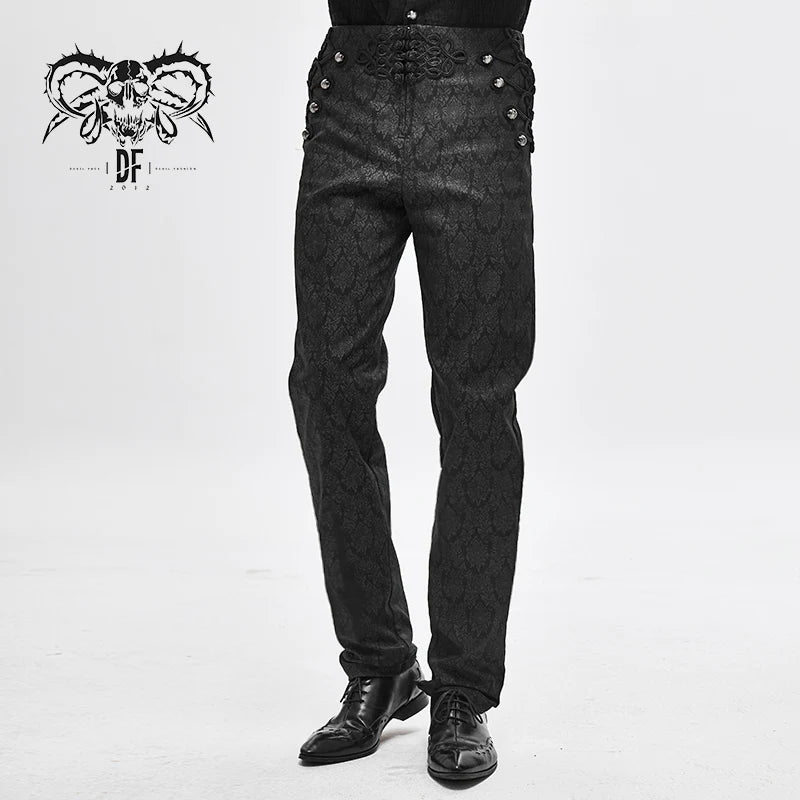 Gothic patterned men black trousers