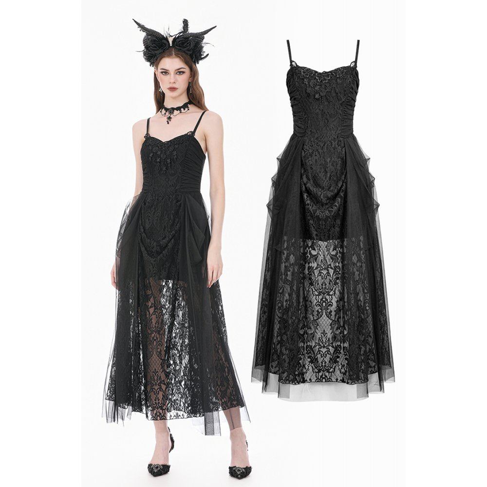 Dark Rite Gothic Lace and Mesh Long Dress