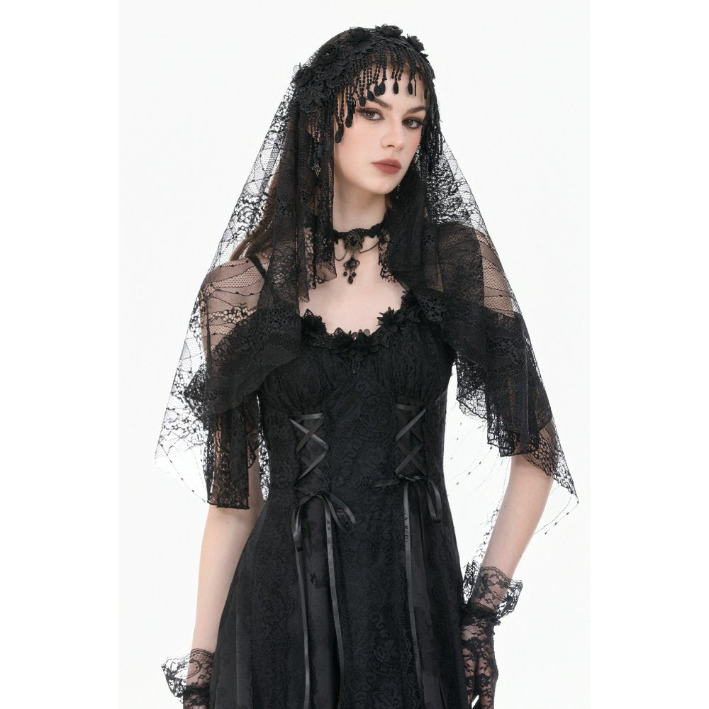 Gothic Dark-Wear Veil with Exotic Beaded Fringe
