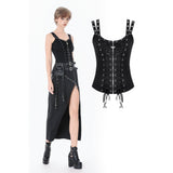 Punk Metal Distressed Knit Lace-Up Vest