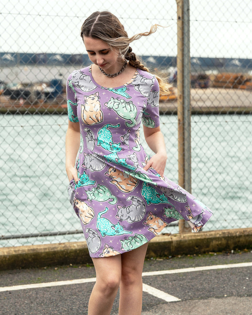 Rebel Romance X Abi Perry Purrfect Cats Fit & Flare Skater Stretch Dress
