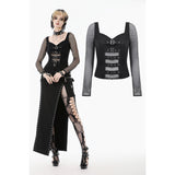 Punk Knitted Top with Mesh Panels and Buckle Details