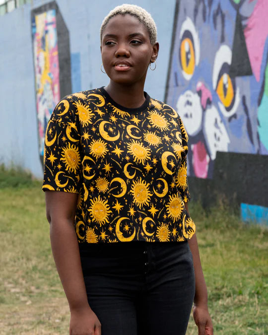 Rebel Romance Celestial Sun and Moon Cropped Boxy Tee