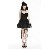 Gothic black swan tulle lace trim dress