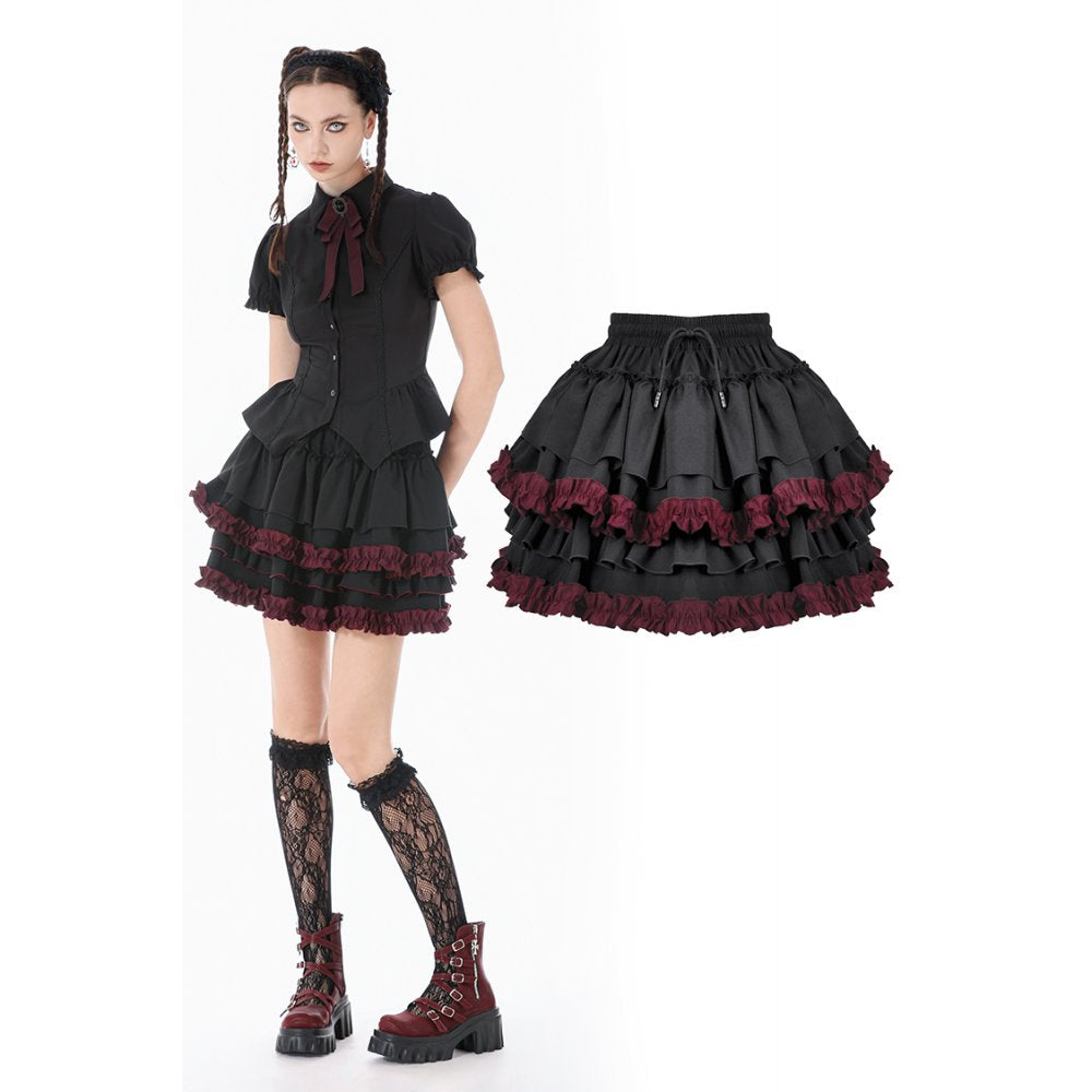 Black Crimson Gothic Tiered Skirt